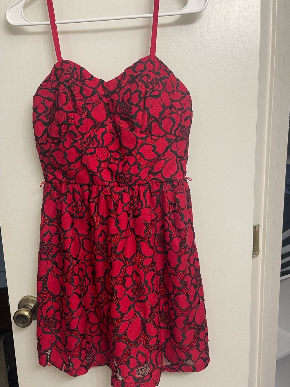 Lily Rose Red and Black Lace Overlay Spaghetti-Strap Dress - Juniors